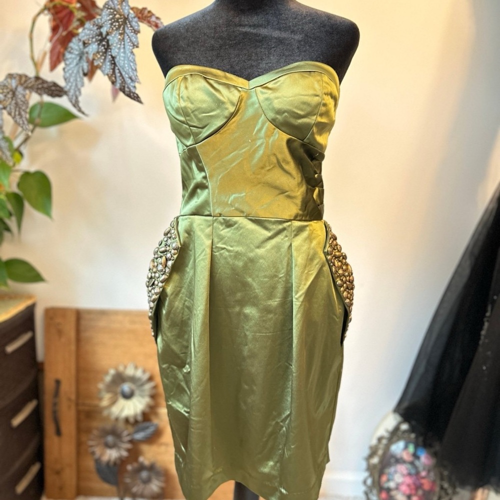 Bebe Elegant Strapless Green Dress